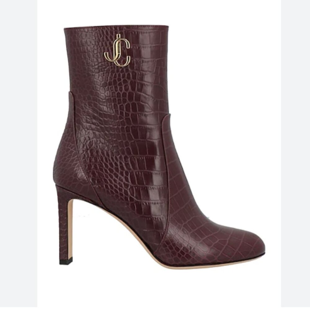 NWT Jimmy Choo Croc Embossed Booties in BORDEAUX